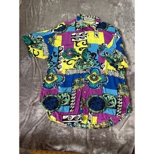 Vintage Unionbay Mens Large Rayon Abstract Geometric Short Sleeve Button Shirt